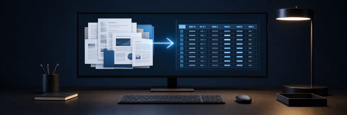 Data pipeline automation — documents transforming into a structured database